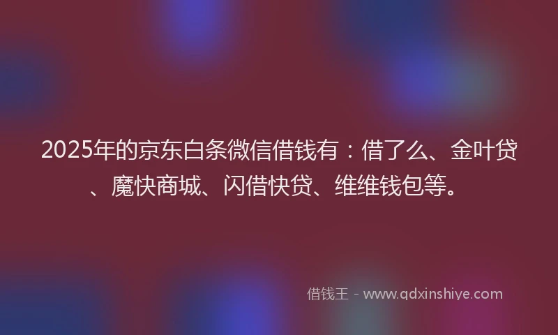 2025年的京东白条微信借钱有：借了么、金叶贷、魔快商城、闪借快贷、维维钱包等。