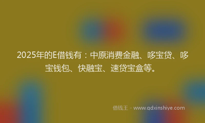 2025年的E借钱有：中原消费金融、哆宝贷、哆宝钱包、快融宝、速贷宝盒等。