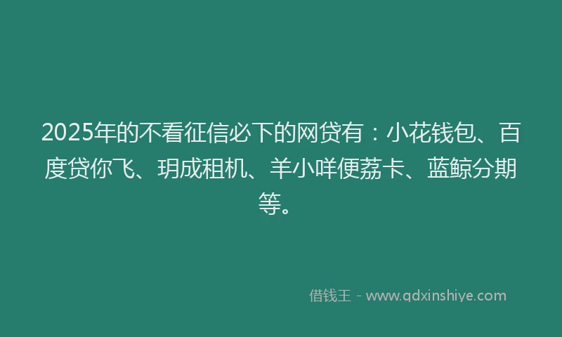 2025年的不看征信必下的网贷有：小花钱包、百度贷你飞、玥成租机、羊小咩便荔卡、蓝鲸分期等。