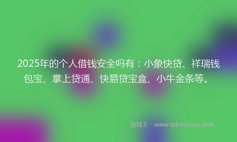 2025年的个人借钱安全吗有：小象快贷、祥瑞钱包宝、掌上贷通、快易贷宝盒、小牛金条等。