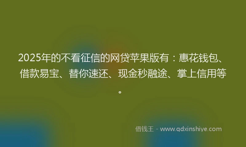 2025年的不看征信的网贷苹果版有：惠花钱包、借款易宝、替你速还、现金秒融途、掌上信用等。