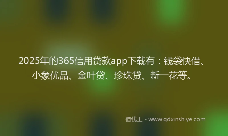 2025年的365信用贷款app下载有：钱袋快借、小象优品、金叶贷、珍珠贷、新一花等。