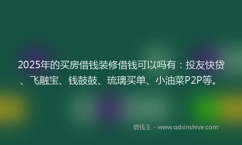 2025年的买房借钱装修借钱可以吗有：投友快贷、飞融宝、钱鼓鼓、琉璃买单、小油菜P2P等。