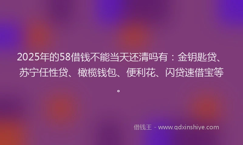 2025年的58借钱不能当天还清吗有：金钥匙贷、苏宁任性贷、橄榄钱包、便利花、闪贷速借宝等。