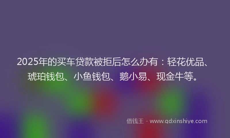2025年的买车贷款被拒后怎么办有：轻花优品、琥珀钱包、小鱼钱包、鹅小易、现金牛等。
