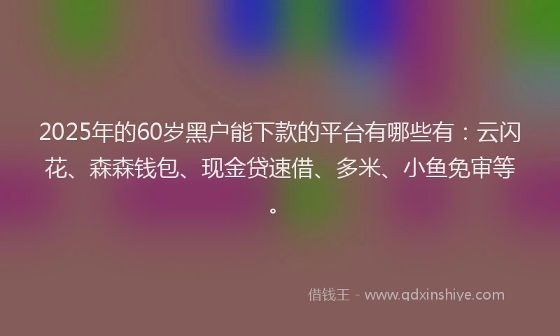 2025年的60岁黑户能下款的平台有哪些有：云闪花、森森钱包、现金贷速借、多米、小鱼免审等。