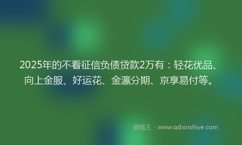 2025年的不看征信负债贷款2万有：轻花优品、向上金服、好运花、金瀛分期、京享易付等。