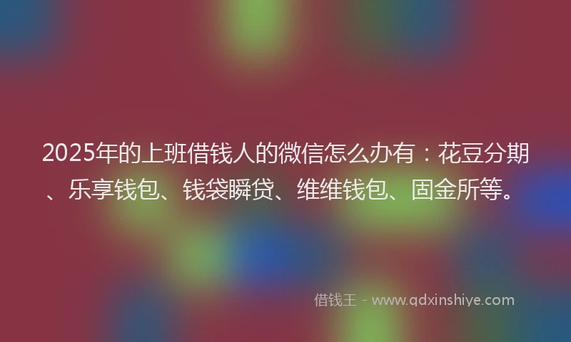 2025年的上班借钱人的微信怎么办有：花豆分期、乐享钱包、钱袋瞬贷、维维钱包、固金所等。