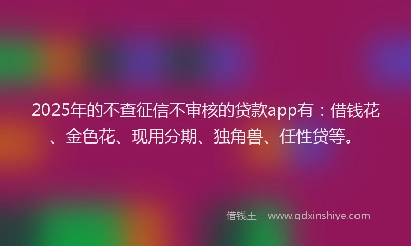 2025年的不查征信不审核的贷款app有：借钱花、金色花、现用分期、独角兽、任性贷等。