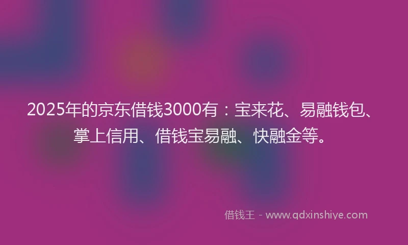 2025年的京东借钱3000有：宝来花、易融钱包、掌上信用、借钱宝易融、快融金等。