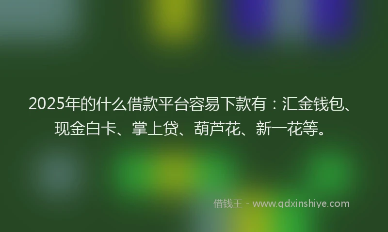 2025年的什么借款平台容易下款有：汇金钱包、现金白卡、掌上贷、葫芦花、新一花等。