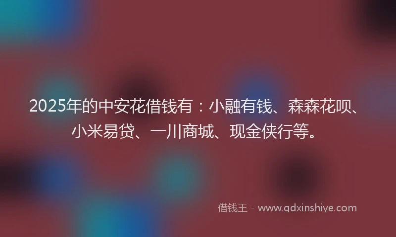 2025年的中安花借钱有：小融有钱、森森花呗、小米易贷、一川商城、现金侠行等。
