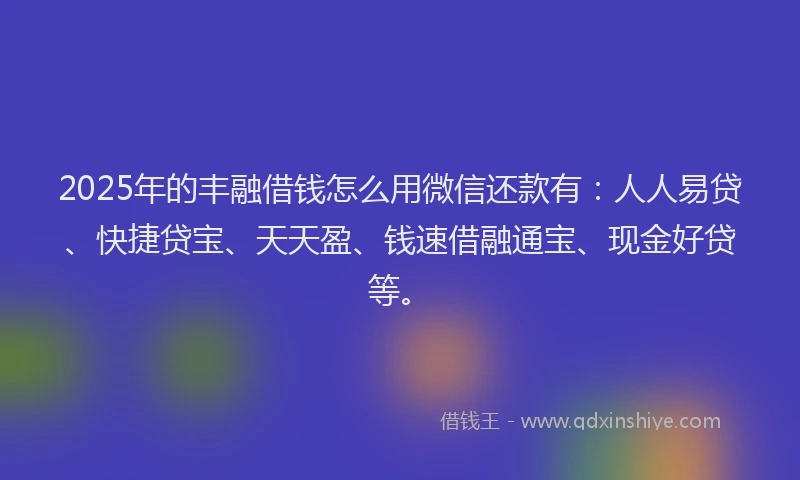 2025年的丰融借钱怎么用微信还款有：人人易贷、快捷贷宝、天天盈、钱速借融通宝、现金好贷等。