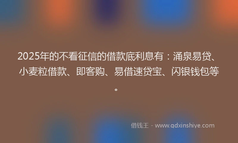 2025年的不看征信的借款底利息有：涌泉易贷、小麦粒借款、即客购、易借速贷宝、闪银钱包等。