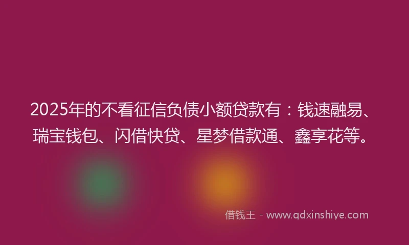 2025年的不看征信负债小额贷款有：钱速融易、瑞宝钱包、闪借快贷、星梦借款通、鑫享花等。