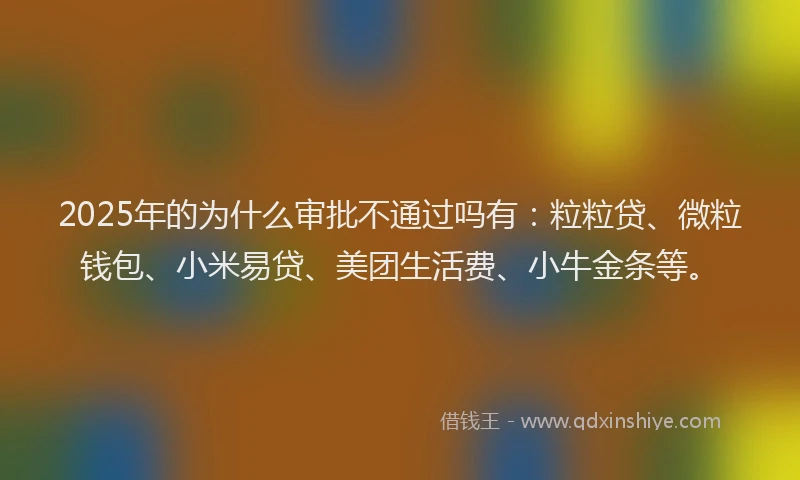 2025年的为什么审批不通过吗有：粒粒贷、微粒钱包、小米易贷、美团生活费、小牛金条等。