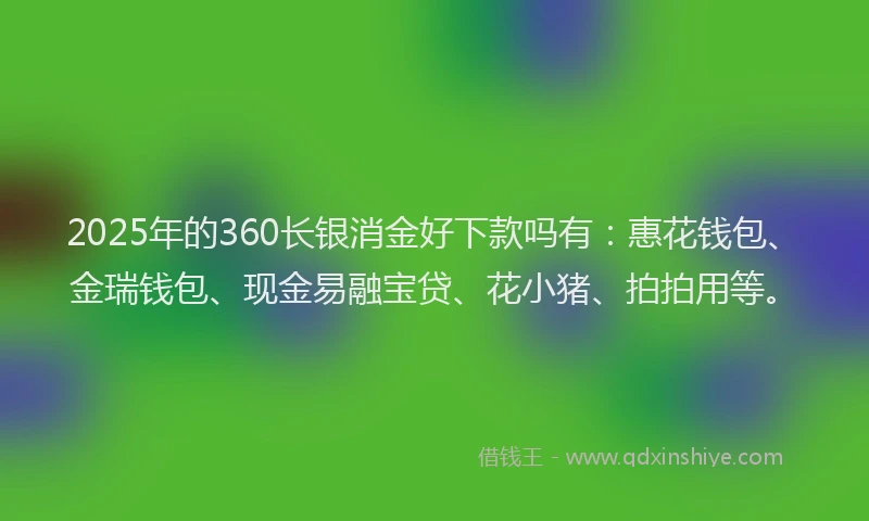 2025年的360长银消金好下款吗有：惠花钱包、金瑞钱包、现金易融宝贷、花小猪、拍拍用等。