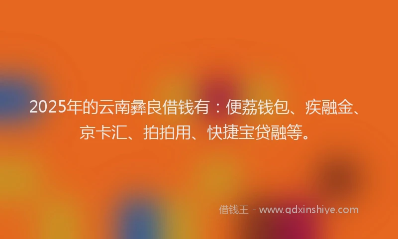 2025年的云南彝良借钱有：便荔钱包、疾融金、京卡汇、拍拍用、快捷宝贷融等。