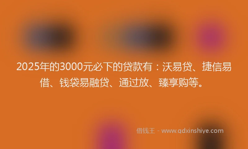 2025年的3000元必下的贷款有：沃易贷、捷信易借、钱袋易融贷、通过放、臻享购等。