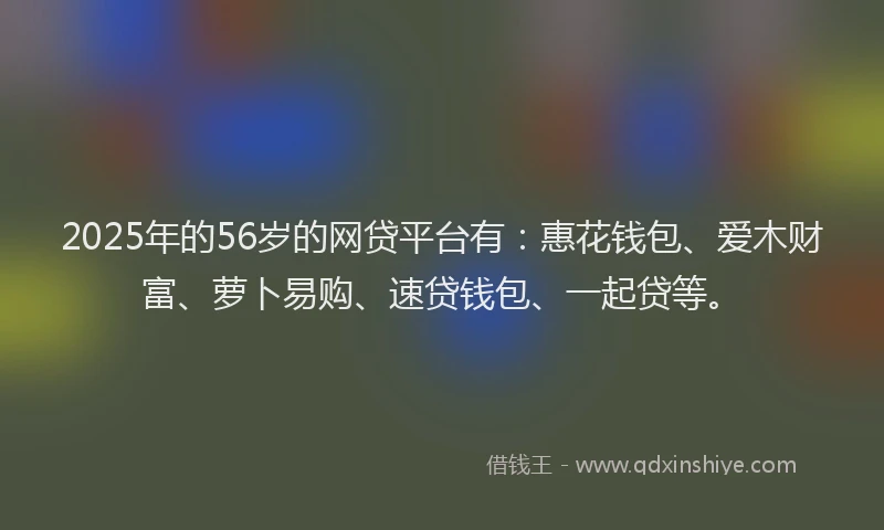 2025年的56岁的网贷平台有：惠花钱包、爱木财富、萝卜易购、速贷钱包、一起贷等。