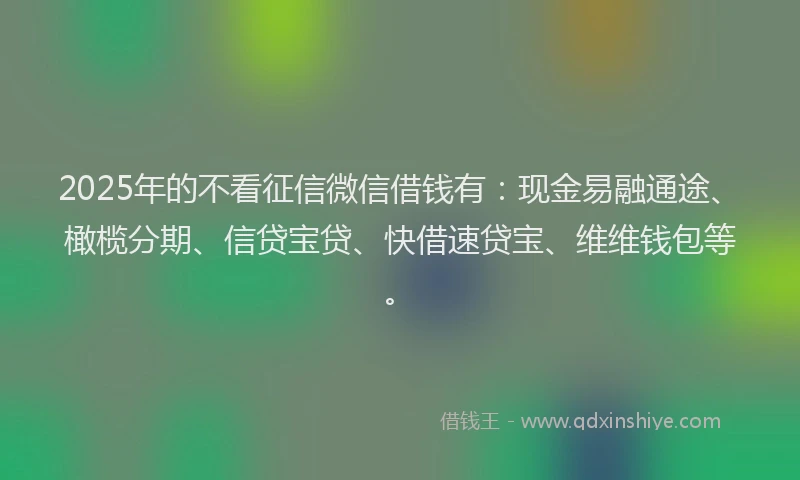 2025年的不看征信微信借钱有：现金易融通途、橄榄分期、信贷宝贷、快借速贷宝、维维钱包等。