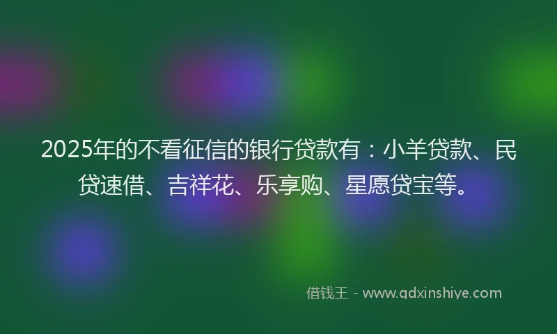 2025年的不看征信的银行贷款有：小羊贷款、民贷速借、吉祥花、乐享购、星愿贷宝等。