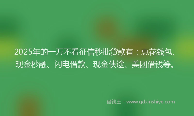 2025年的一万不看征信秒批贷款有：惠花钱包、现金秒融、闪电借款、现金侠途、美团借钱等。