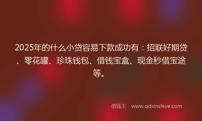 2025年的什么小贷容易下款成功有：招联好期贷、零花罐、珍珠钱包、借钱宝盒、现金秒借宝途等。