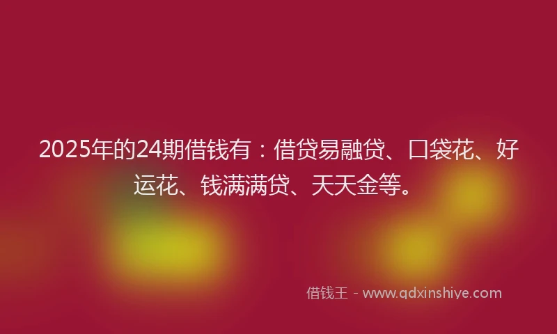 2025年的24期借钱有：借贷易融贷、口袋花、好运花、钱满满贷、天天金等。