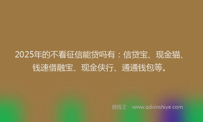 2025年的不看征信能贷吗有：信贷宝、现金猫、钱速借融宝、现金侠行、通通钱包等。