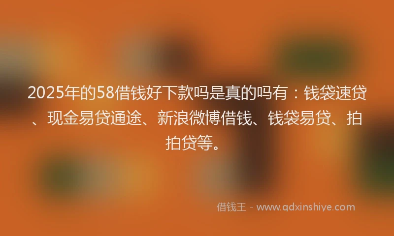 2025年的58借钱好下款吗是真的吗有：钱袋速贷、现金易贷通途、新浪微博借钱、钱袋易贷、拍拍贷等。