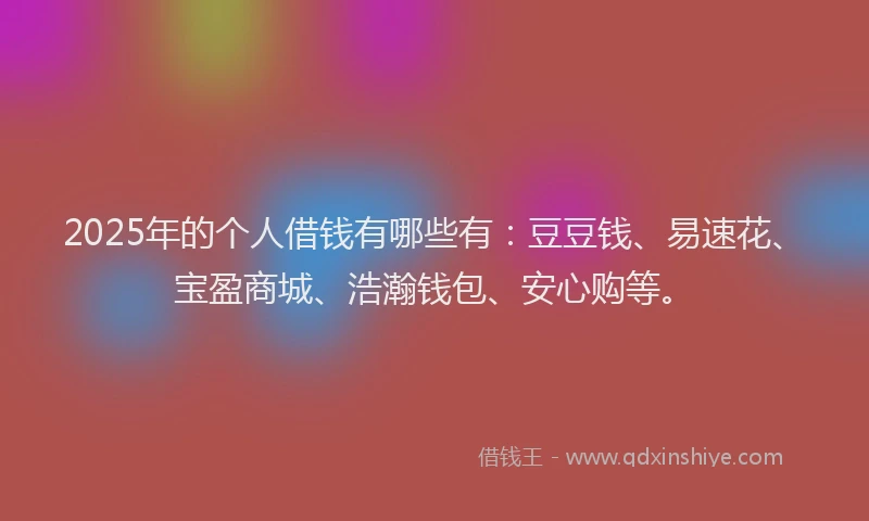 2025年的个人借钱有哪些有：豆豆钱、易速花、宝盈商城、浩瀚钱包、安心购等。