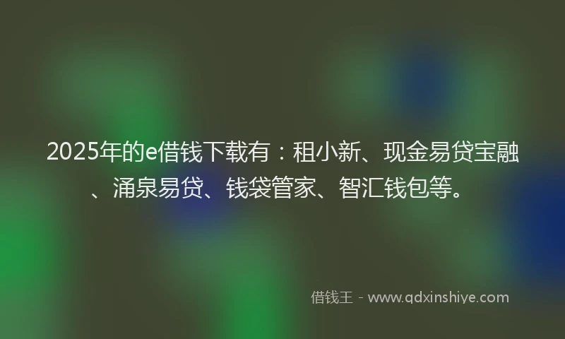 2025年的e借钱下载有：租小新、现金易贷宝融、涌泉易贷、钱袋管家、智汇钱包等。