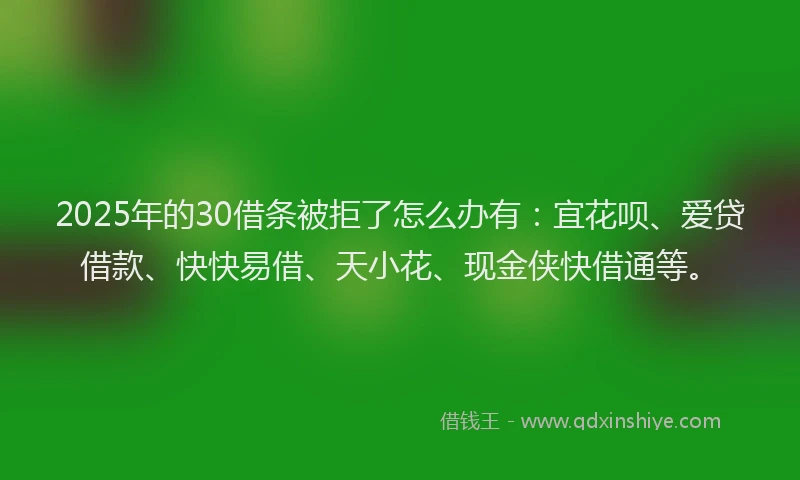 2025年的30借条被拒了怎么办有：宜花呗、爱贷借款、快快易借、天小花、现金侠快借通等。