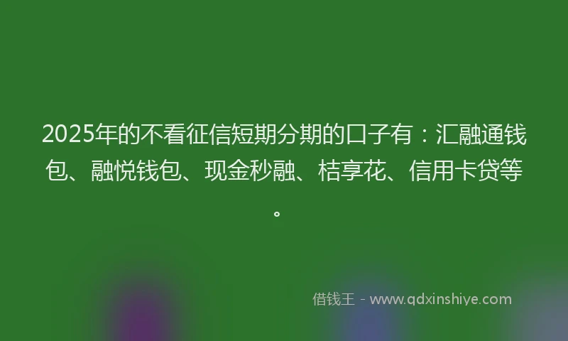 2025年的不看征信短期分期的口子有：汇融通钱包、融悦钱包、现金秒融、桔享花、信用卡贷等。