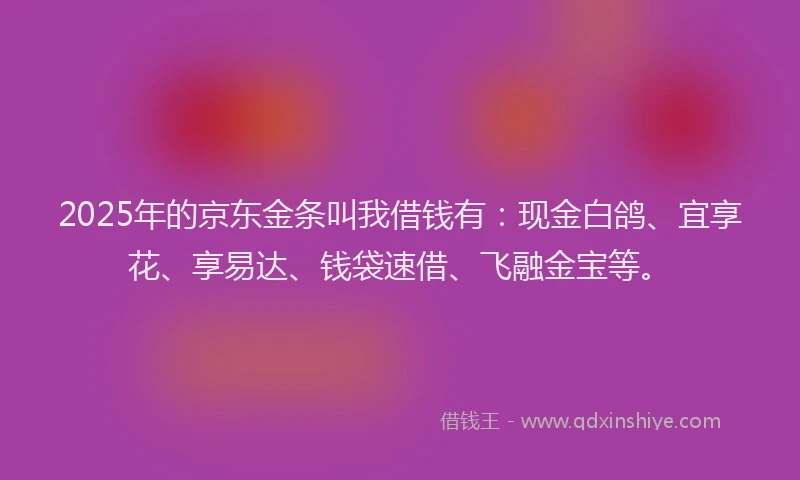 2025年的京东金条叫我借钱有：现金白鸽、宜享花、享易达、钱袋速借、飞融金宝等。