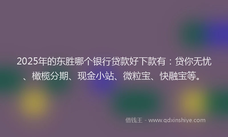 2025年的东胜哪个银行贷款好下款有：贷你无忧、橄榄分期、现金小站、微粒宝、快融宝等。