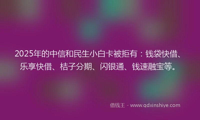 2025年的中信和民生小白卡被拒有：钱袋快借、乐享快借、桔子分期、闪银通、钱速融宝等。