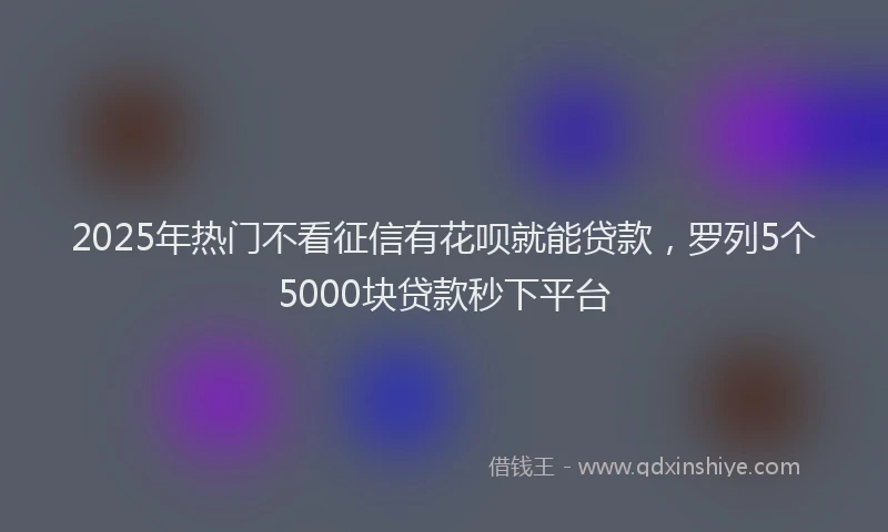 2025年热门不看征信有花呗就能贷款，罗列5个5000块贷款秒下平台