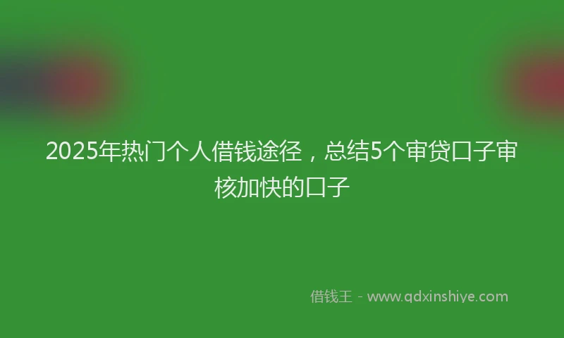 2025年热门个人借钱途径，总结5个审贷口子审核加快的口子