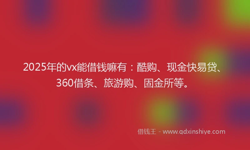 2025年的vx能借钱嘛有：酷购、现金快易贷、360借条、旅游购、固金所等。