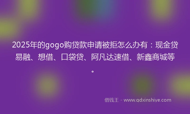 2025年的gogo购贷款申请被拒怎么办有：现金贷易融、想借、口袋贷、阿凡达速借、新鑫商城等。