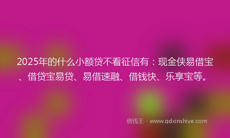 2025年的什么小额贷不看征信有：现金侠易借宝、借贷宝易贷、易借速融、借钱快、乐享宝等。