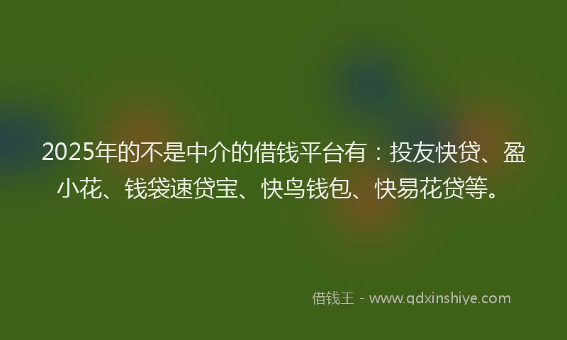 2025年的不是中介的借钱平台有：投友快贷、盈小花、钱袋速贷宝、快鸟钱包、快易花贷等。
