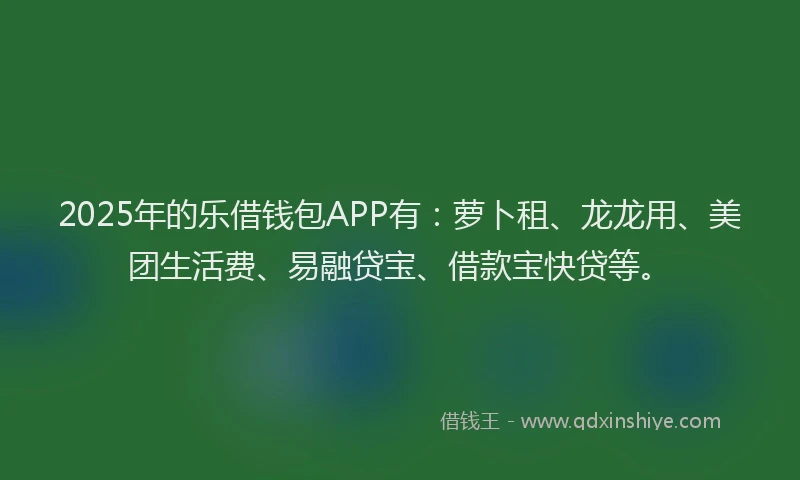 2025年的乐借钱包APP有：萝卜租、龙龙用、美团生活费、易融贷宝、借款宝快贷等。