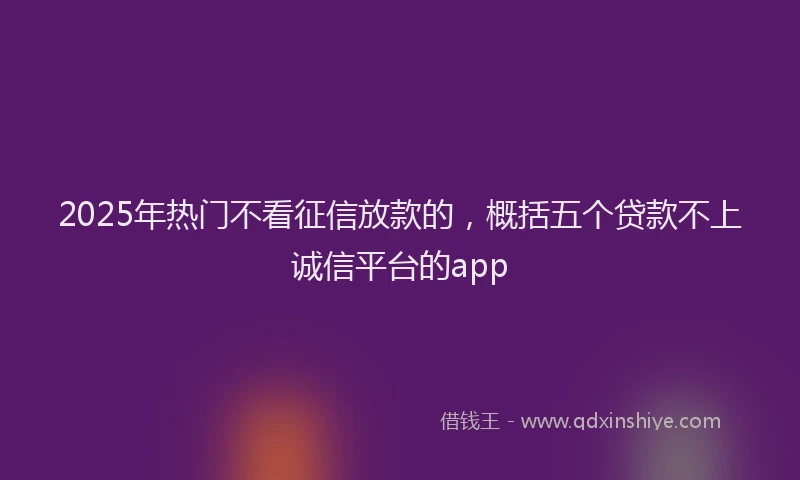 2025年热门不看征信放款的，概括五个贷款不上诚信平台的app