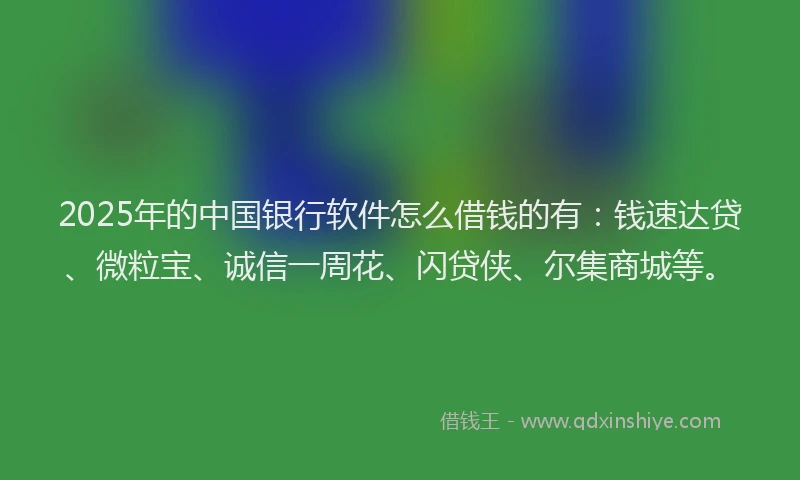2025年的中国银行软件怎么借钱的有：钱速达贷、微粒宝、诚信一周花、闪贷侠、尔集商城等。