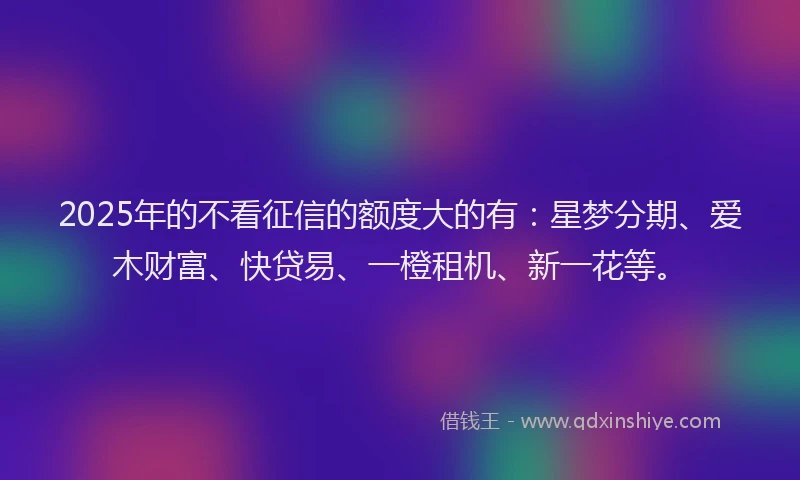 2025年的不看征信的额度大的有：星梦分期、爱木财富、快贷易、一橙租机、新一花等。