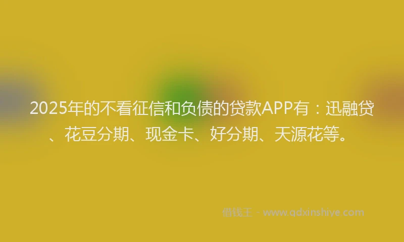 2025年的不看征信和负债的贷款APP有：迅融贷、花豆分期、现金卡、好分期、天源花等。
