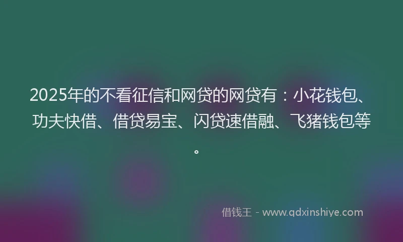 2025年的不看征信和网贷的网贷有：小花钱包、功夫快借、借贷易宝、闪贷速借融、飞猪钱包等。